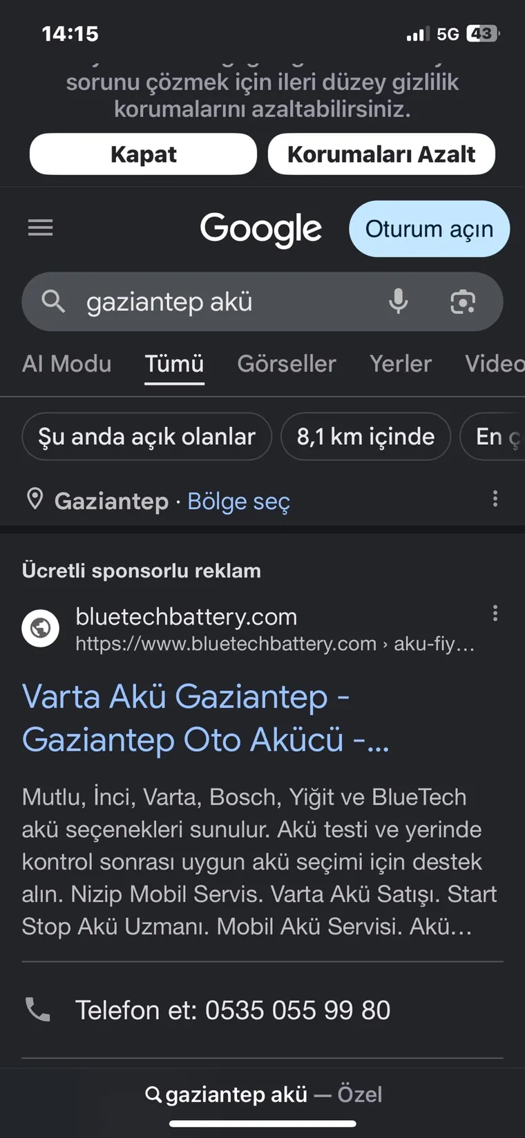 BlueTech Battery Google Ads mobil reklam ekran görüntüsü
