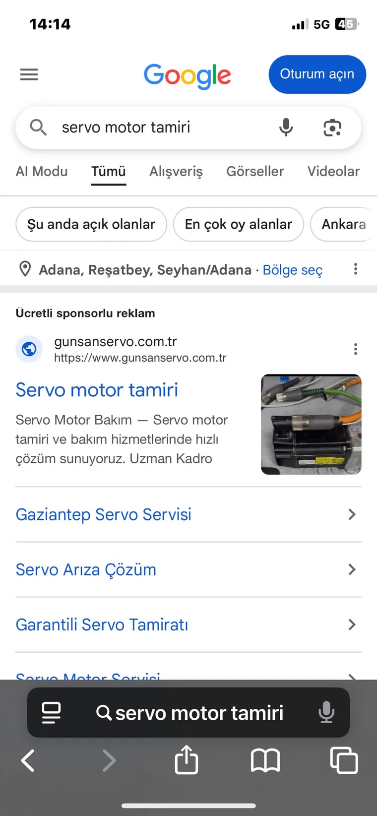 GÜN-SAN Google Ads mobil reklam ekran görüntüsü